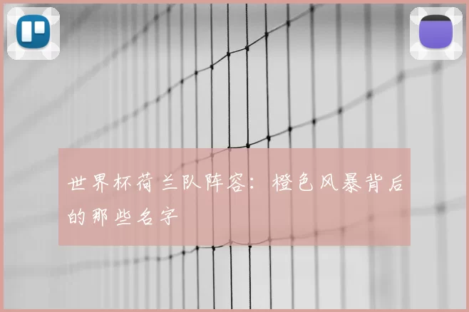 世界杯荷兰队阵容：橙色风暴背后的那些名字